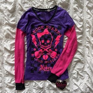 RARE NWT Abbey Dawn Purple & Pink 'Rock Stars' Long Sleeve Tee